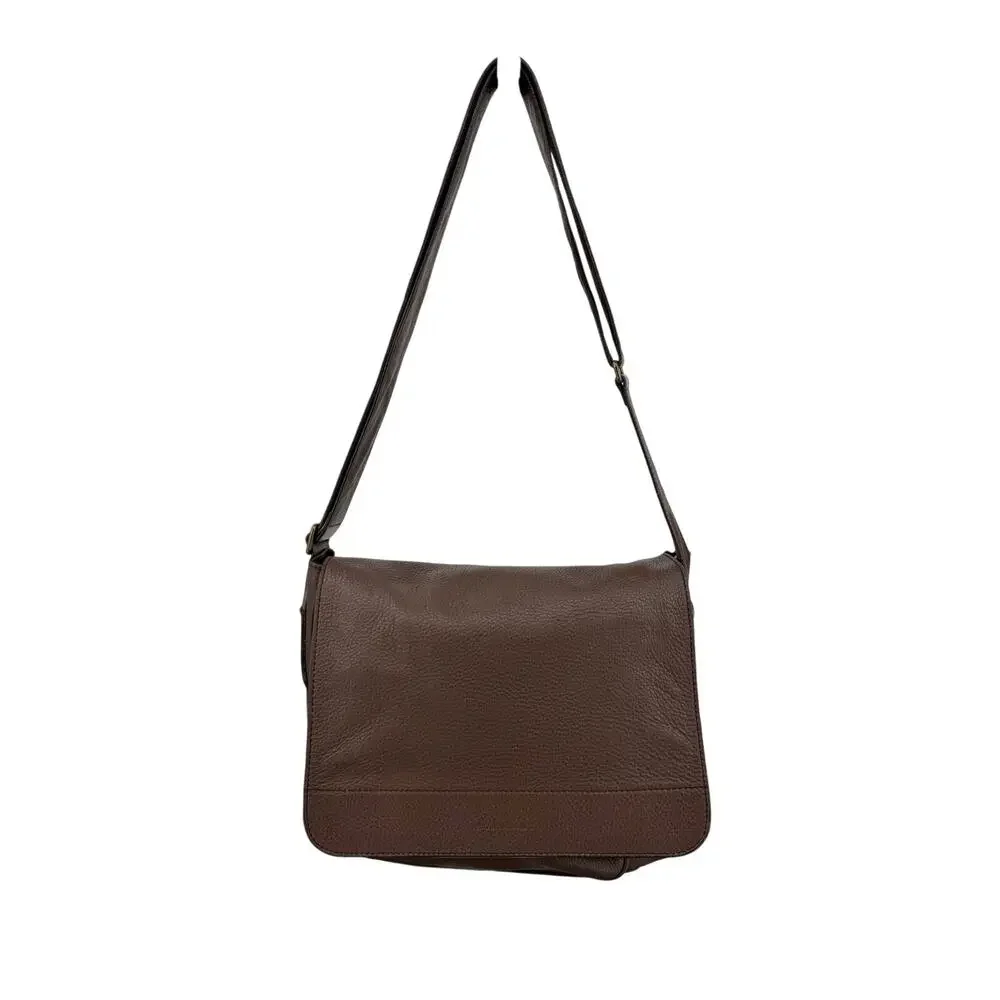 Burberry Men Brown Pebbled Leather Messenger Bag Crossbody Nova Check Lined Flap
